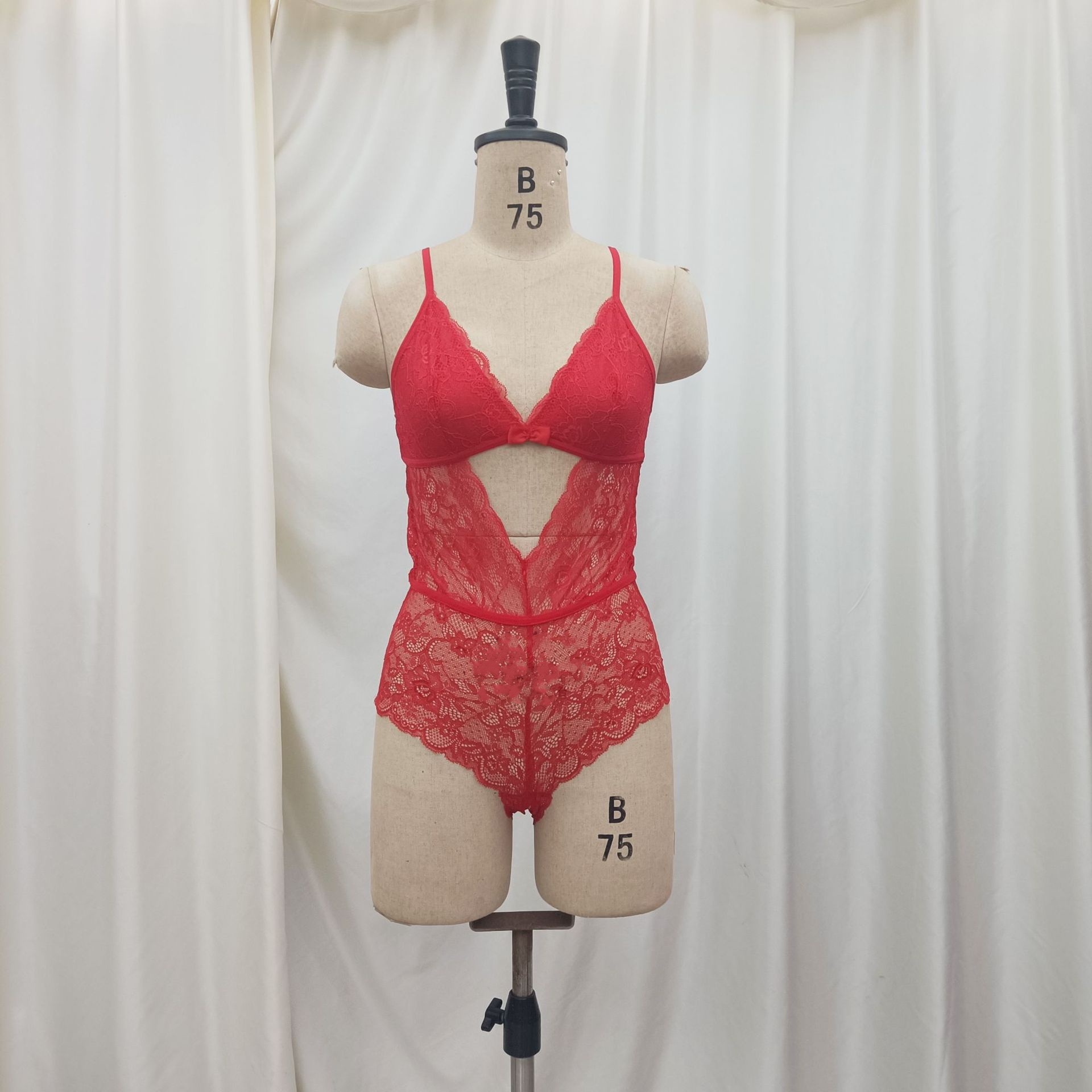 Sexy halter jumpsuit, semi-transparent lace button-down backless lace underwear, lace slimming summer halter inner dress Specification image