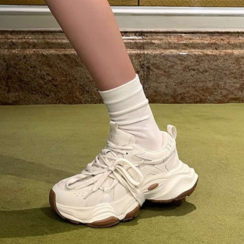 real soft leather platform sneakers for women summer new fashion versatile popular breathable thin daddy shoes details Picture