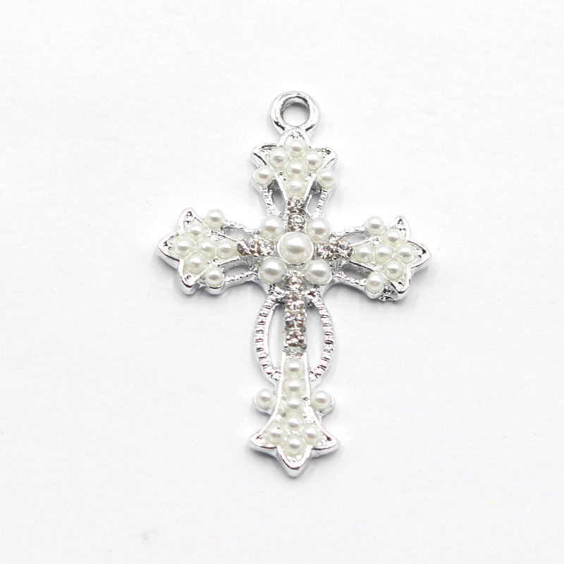 23*34MM alloy retro pearl cross necklace pendant, keychain decorative pendant Item Picture