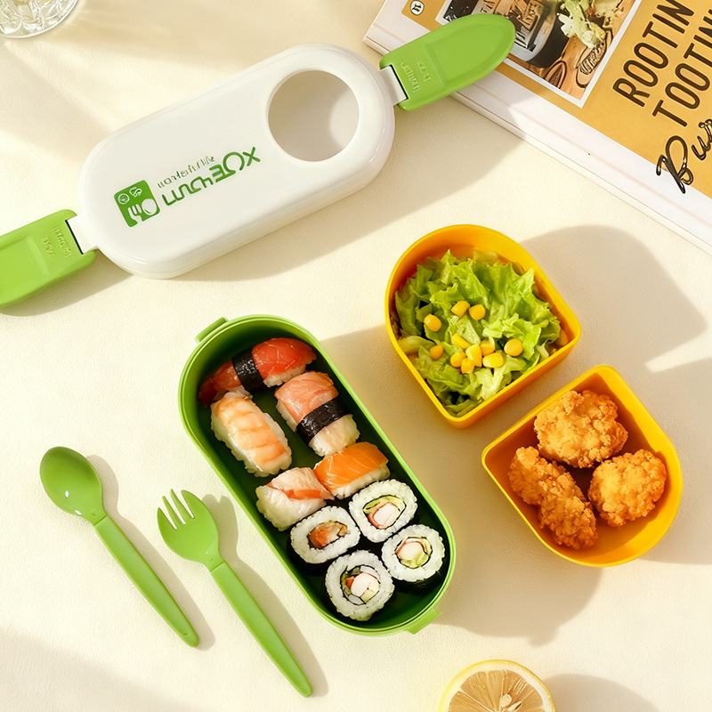 H226-615 Student compartment-specific fat-reducing portable plastic lunch box, large-capacity portable tableware with dipping sauce box, lunch box details Picture