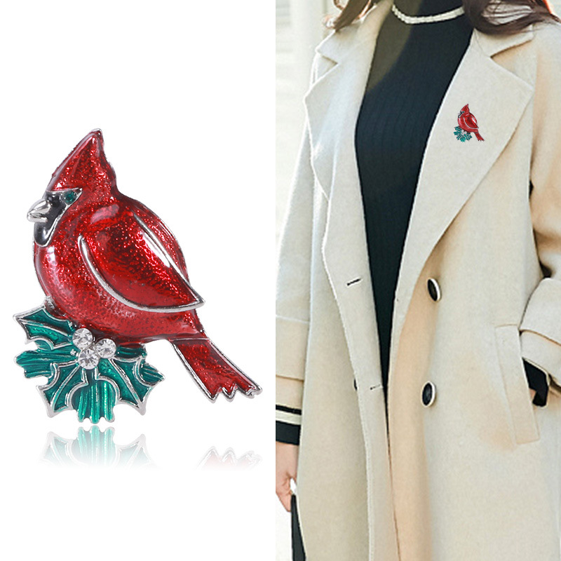 跨境欧美时尚饰品珐琅滴油小红鸟胸针 个性简约服饰配饰胸花批发