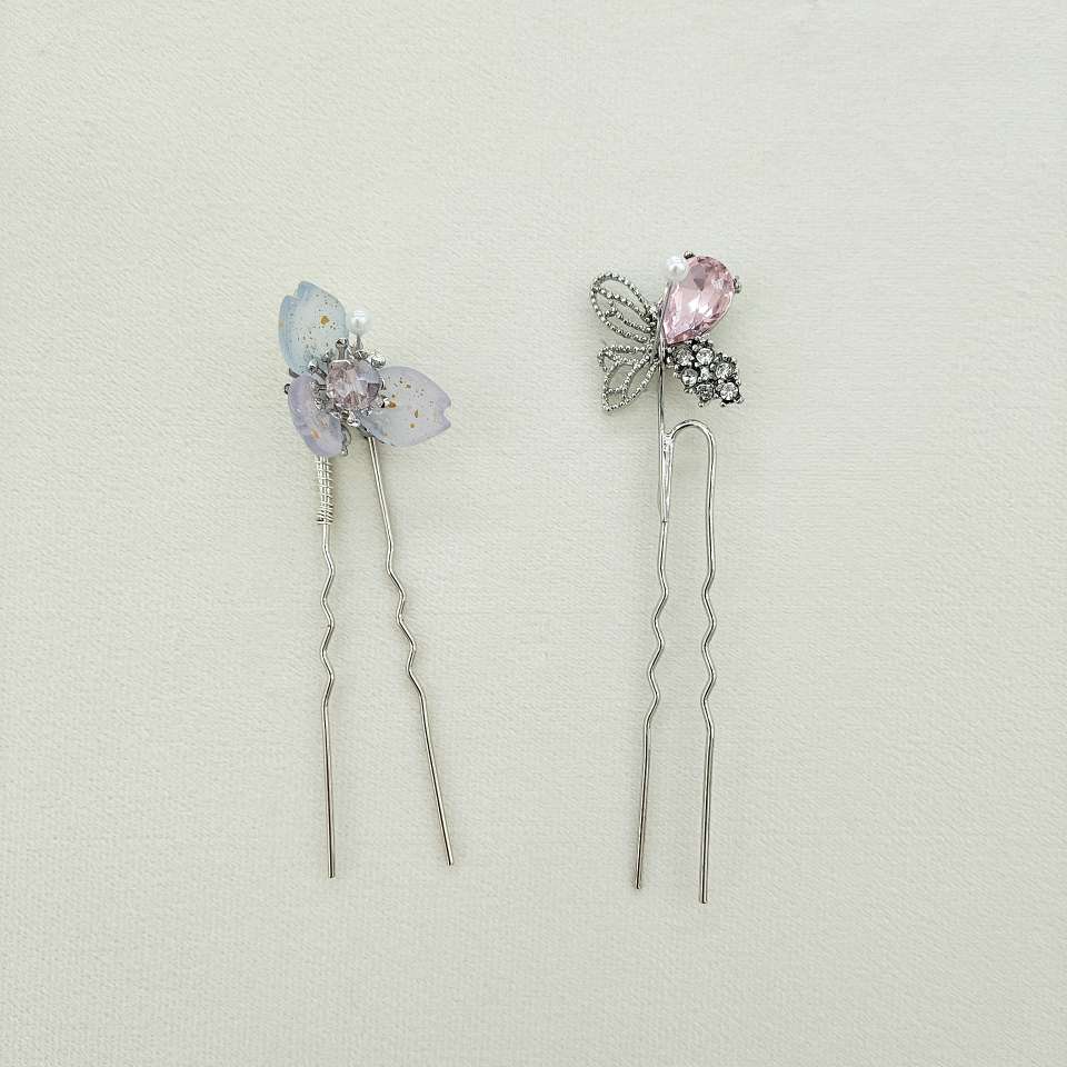 【 Pink and Purple Glazed Hanfu Hair Accessory Set 】 Butterfly flower pendant tassels, ethereal and radiant, perfect for ancient-style makeup and styling Item Picture