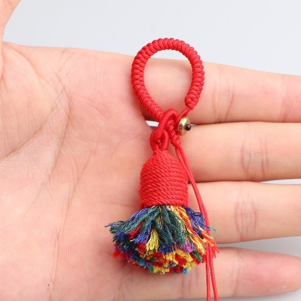 钥匙扣手工搓棉线流苏炸穗子纺织辅料超纤皮革流苏穗中国结小流苏绳艺装饰材料产品图