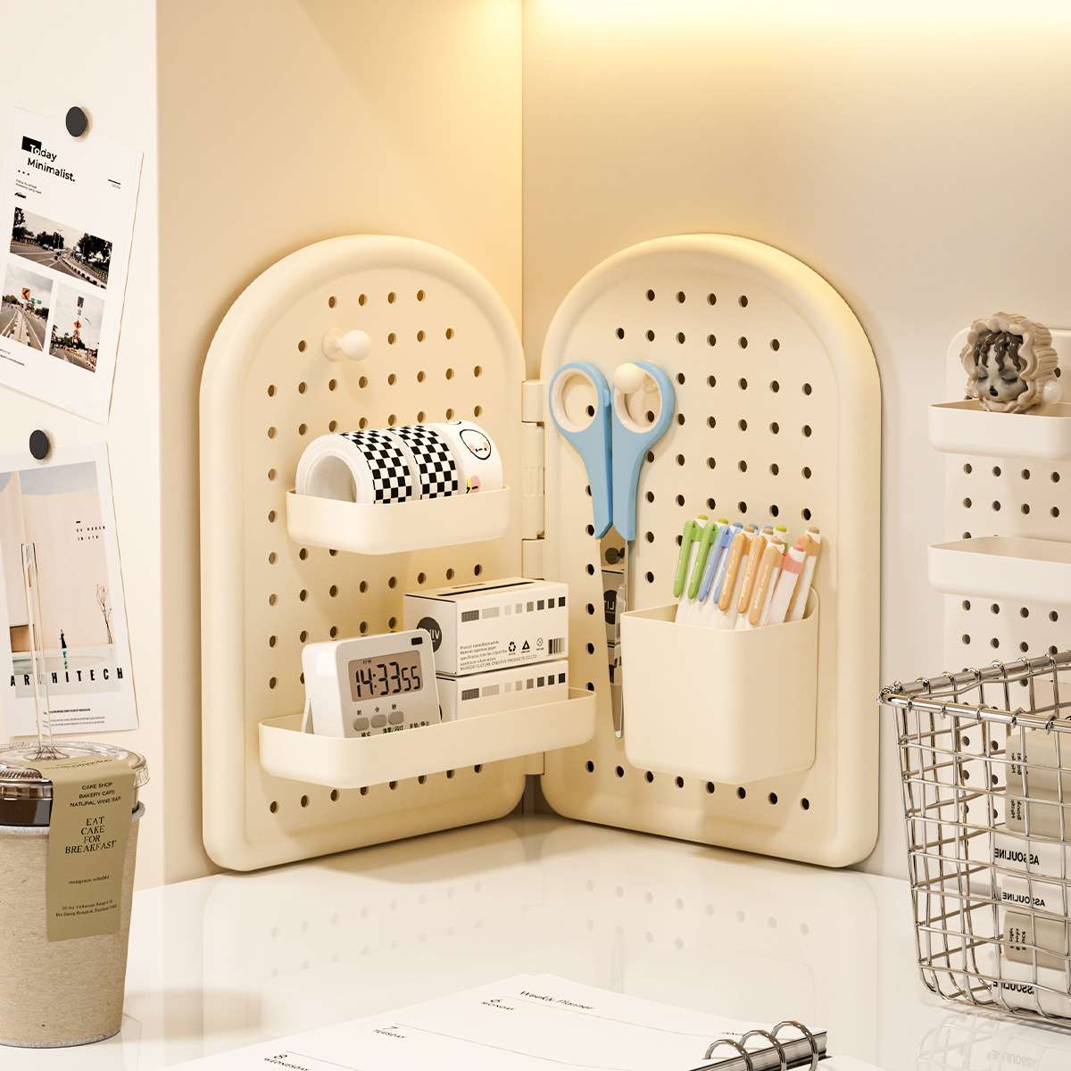 J192-JLG2505001 Multi-functional desktop corner stationery storage rack Office pegboard storage box details Picture