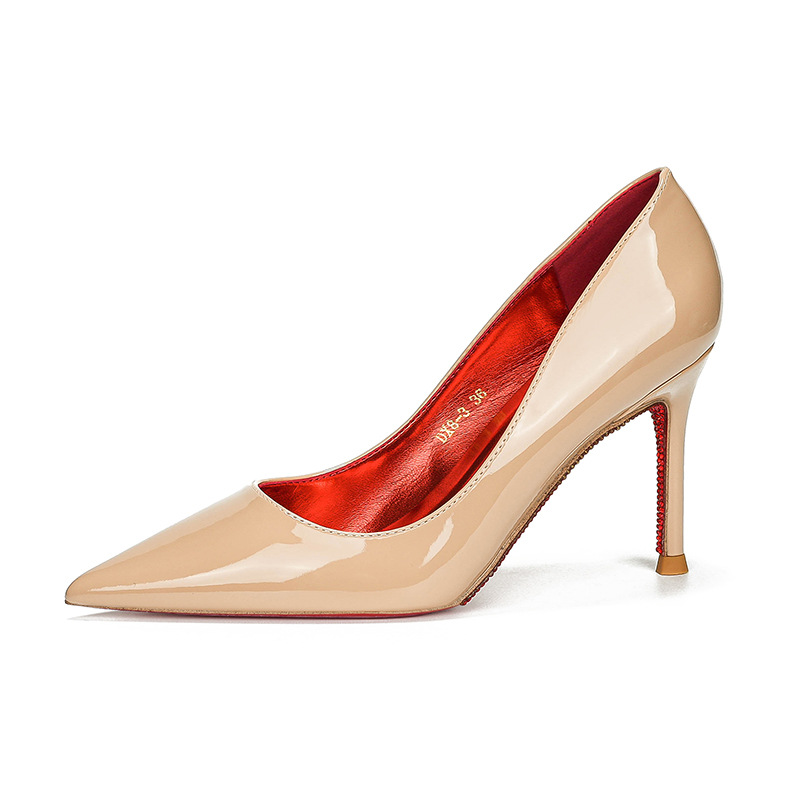 nude rhinestone red bottom side empty all-inclusive stiletto high heels women pointed toe shallow mouth sexy temperament all-match high-grade not tired feet undefined