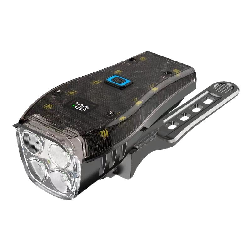 4led bicycle horn headlight, cool transparent shell with digital display type-c charging night cycling horn light Item Picture