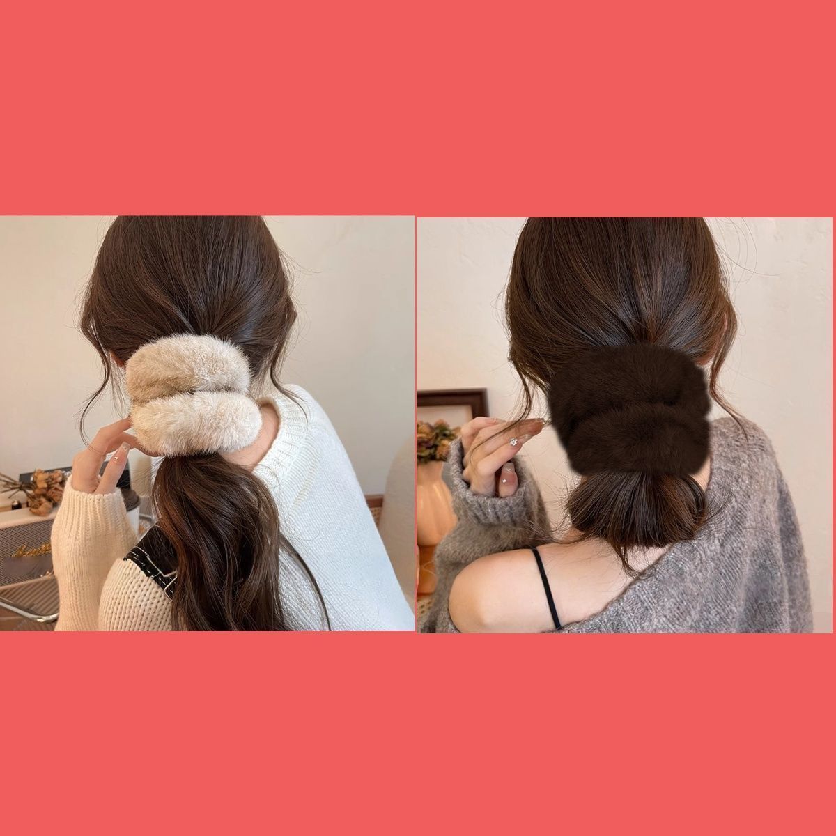 Imitation mink large intestine ring, Korean-style patchwork headwear, hair accessory, hair clip, versatile, simple and fashionable hair band, women's hair accessory detail image 12