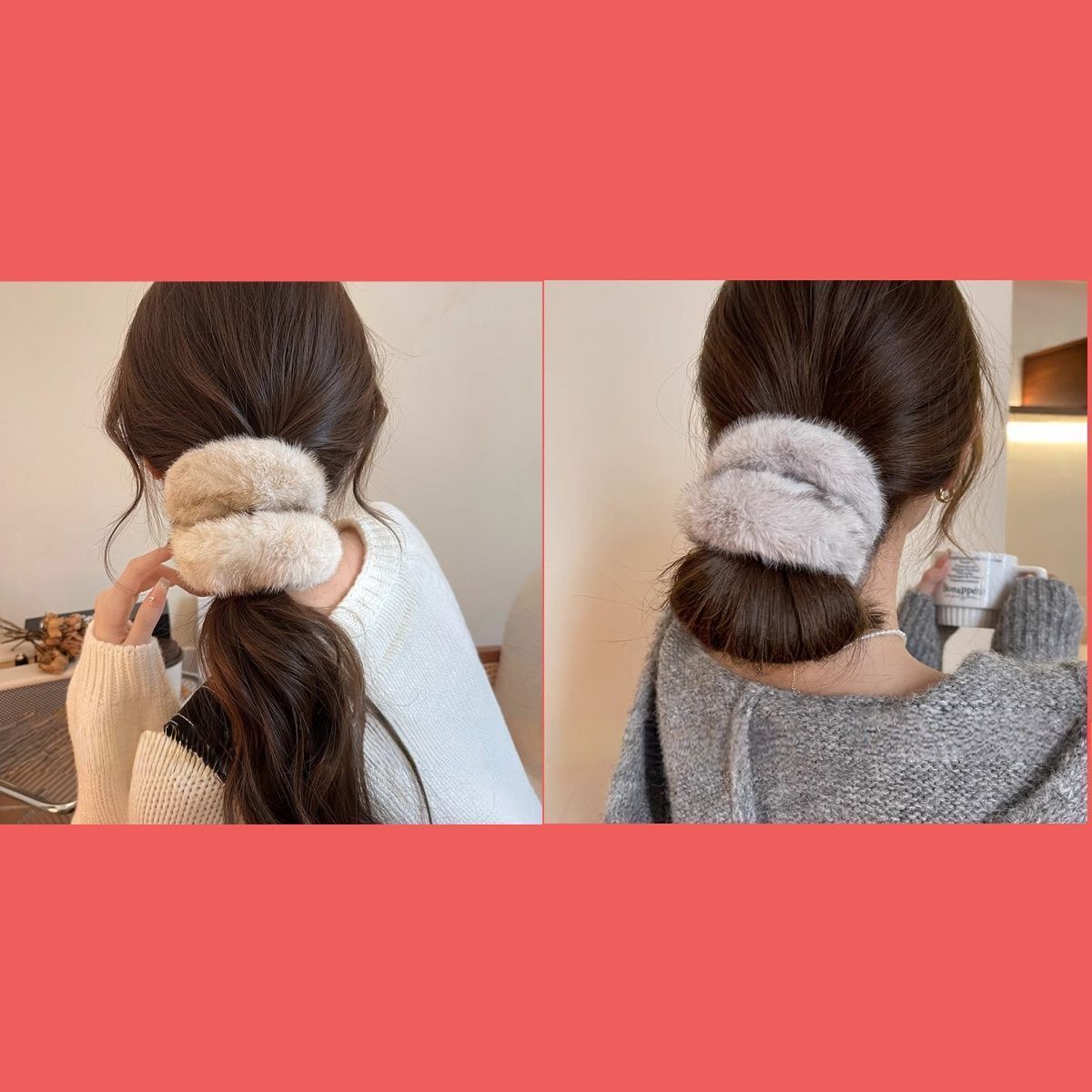 Imitation mink large intestine ring, Korean-style patchwork headwear, hair accessory, hair clip, versatile, simple and fashionable hair band, women's hair accessory detail image 14