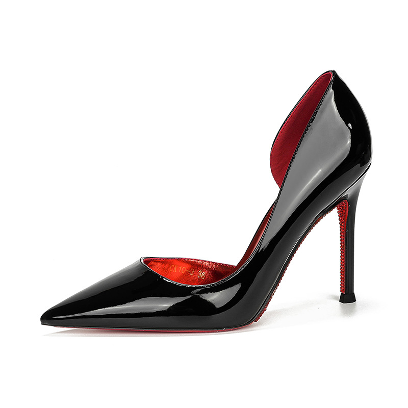 nude rhinestone red bottom side empty all-inclusive stiletto high heels women pointed toe shallow mouth sexy temperament all-match high-grade not tired feet undefined