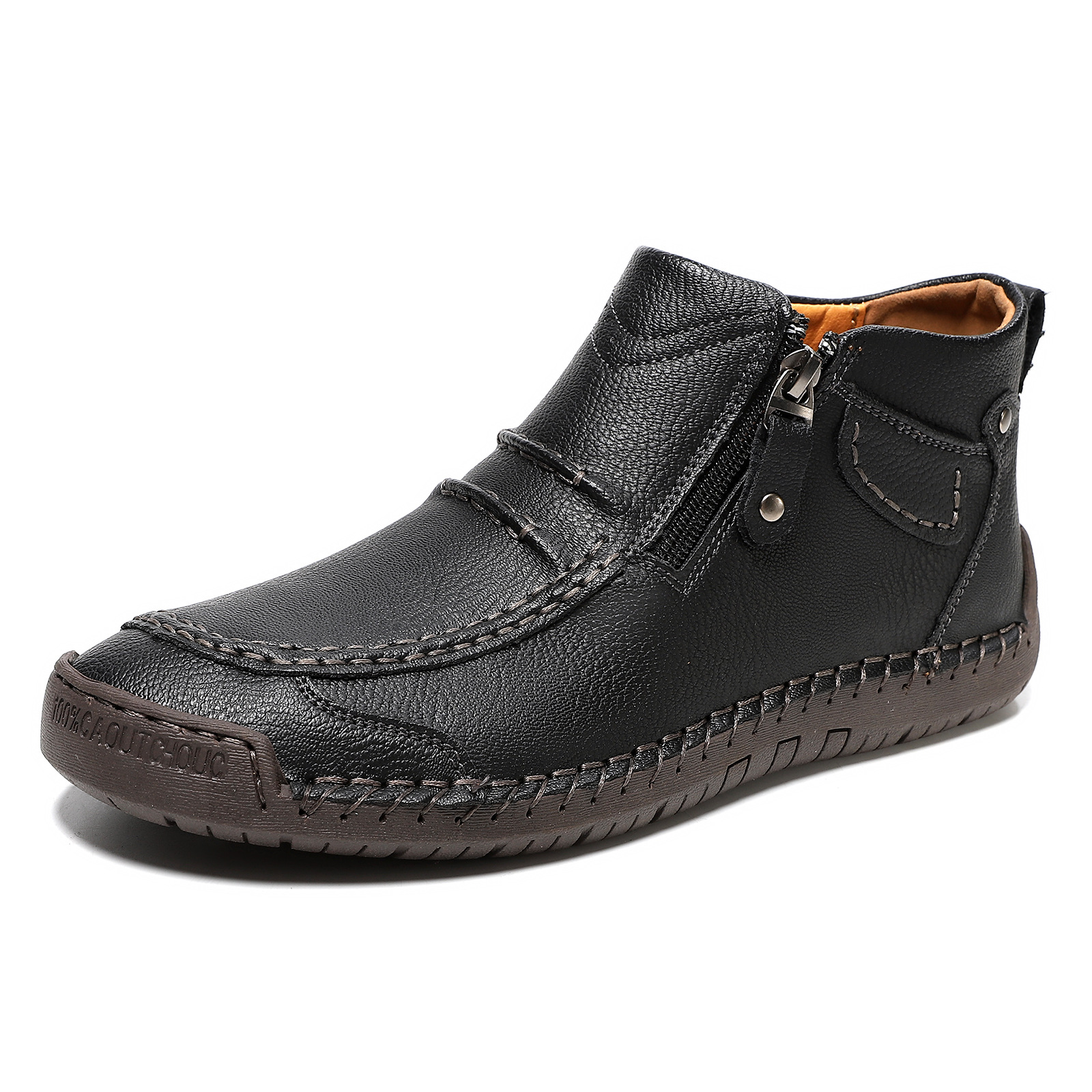 cross-border hot plus size men's shoes outdoor casual shoes slip-on flat handmade stitching shoes zipper martin boots ankle boots undefined