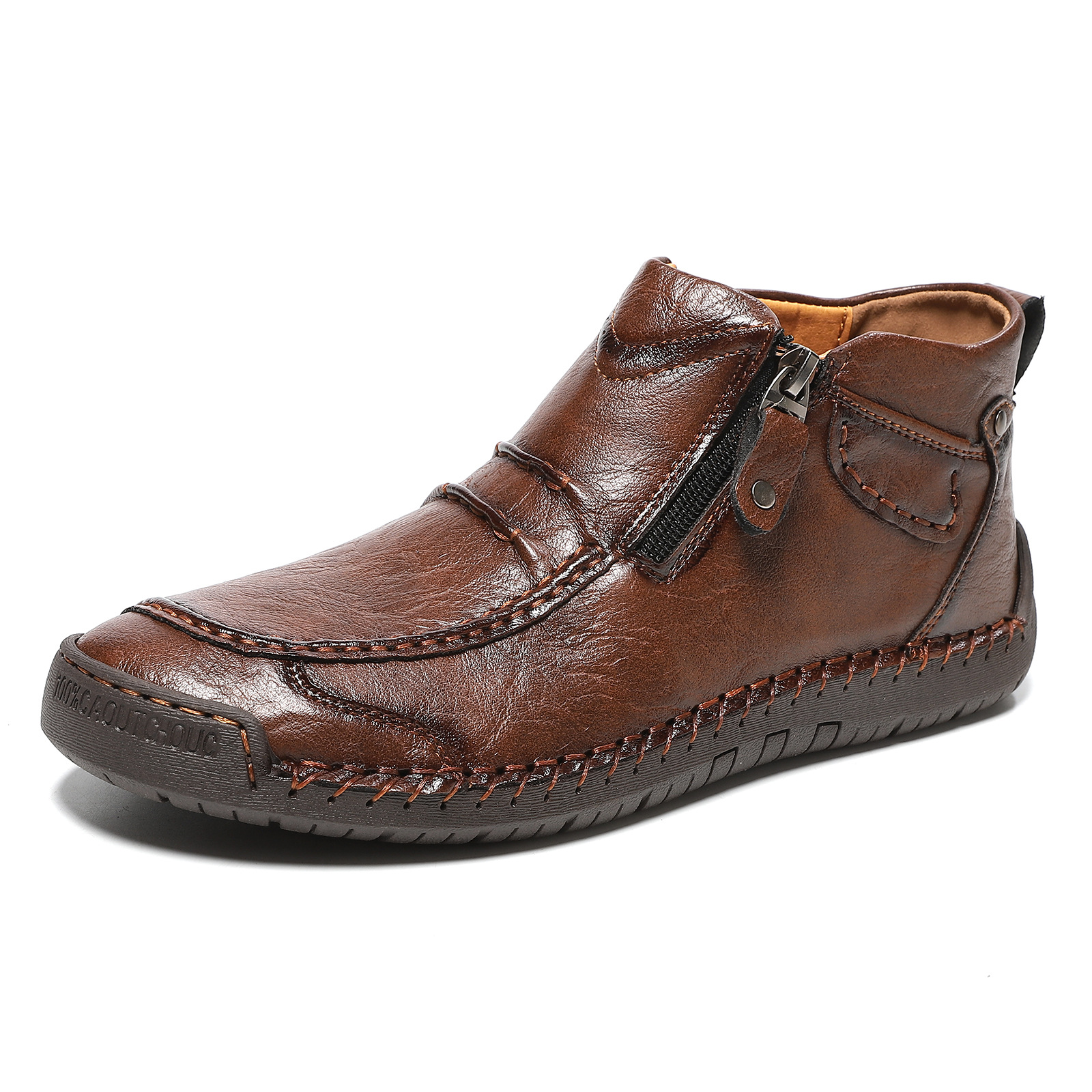 cross-border hot plus size men's shoes outdoor casual shoes slip-on flat handmade stitching shoes zipper martin boots ankle boots undefined