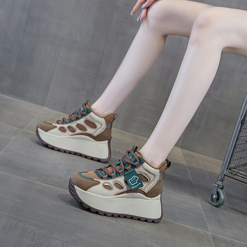 platform dad shoes women's 2025 new internet celebrity explosion board fleece-lined high-top casual fashion all-matching small women's shoes undefined