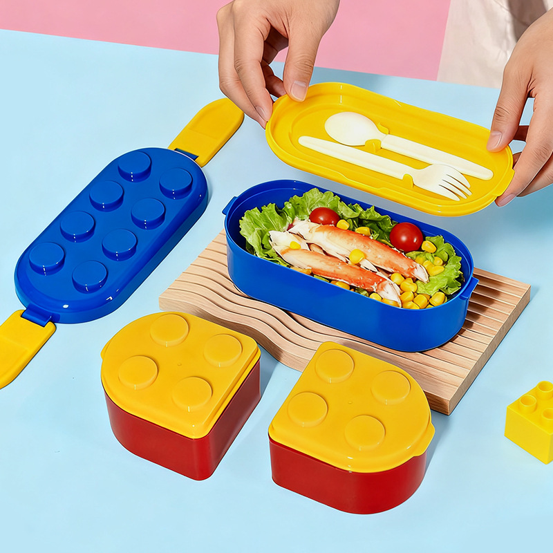 H226-616 Creative Building block Lunch Box, Light Food Bento Box, Microwave oven, children, office workers, fruit compartment heating, learning Application Scenario