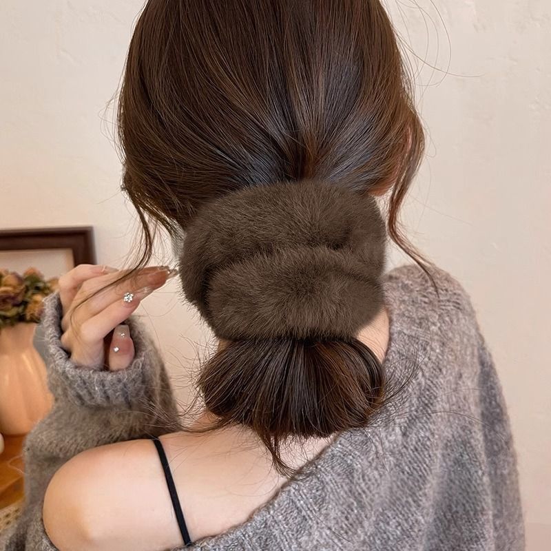 Imitation mink large intestine ring, Korean-style patchwork headwear, hair accessory, hair clip, versatile, simple and fashionable hair band, women's hair accessory detail image 4