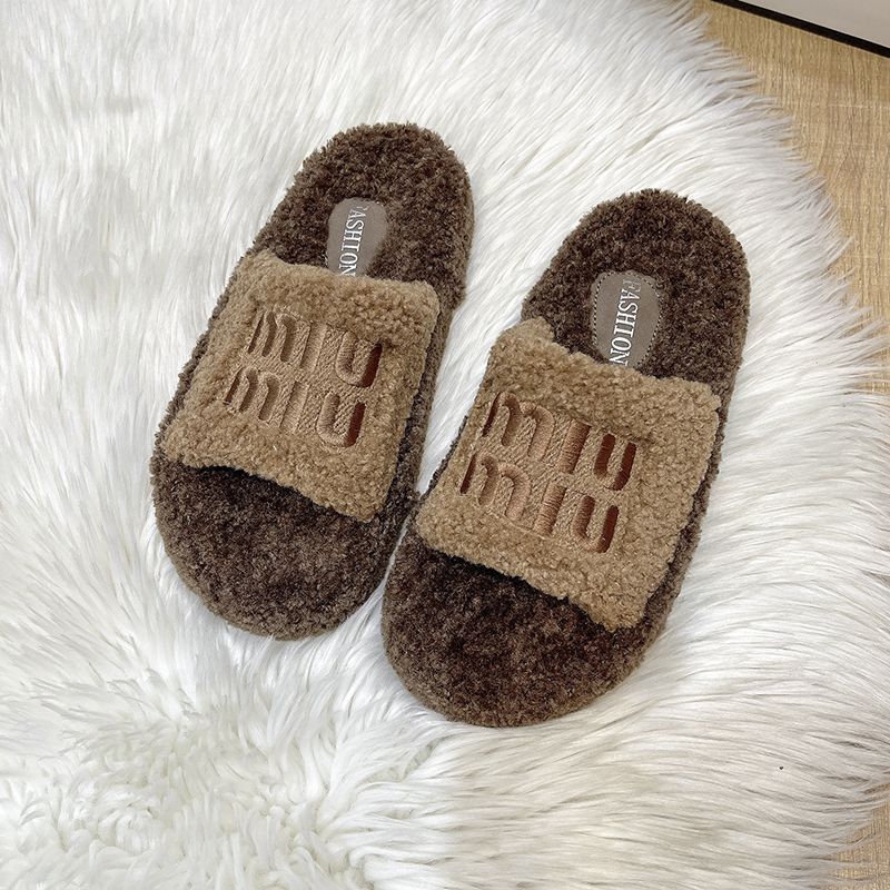 boken leopard print fluffy slippers women's outer wear 2025 new autumn and winter drooping feeling soft bottom high-grade feeling plush cotton slippers undefined