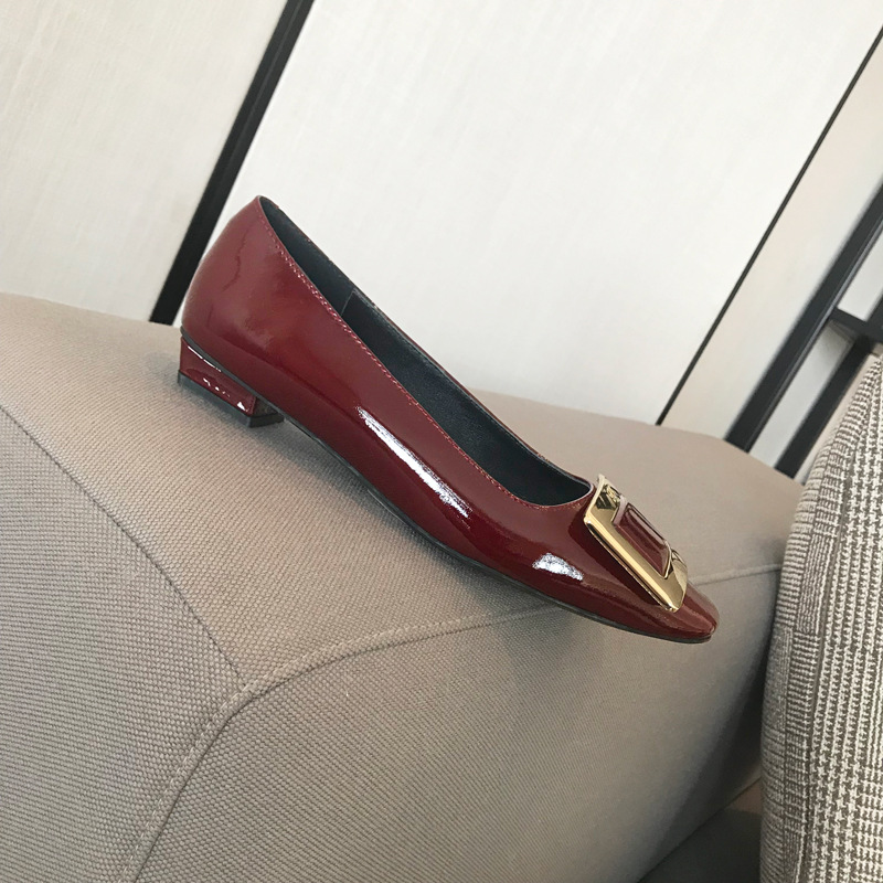 r high heels women's square buckle shoes square toe elephant gray chunky heel patent leather bridesmaid pumps commuter shoes wedding shoes shallow mouth women Application Scenario