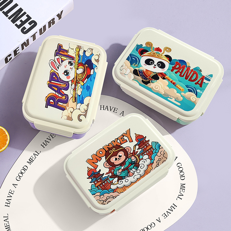 H226-555 National Trend cartoon student compartments lunch box, office worker microwave oven heated lunch box with tableware
