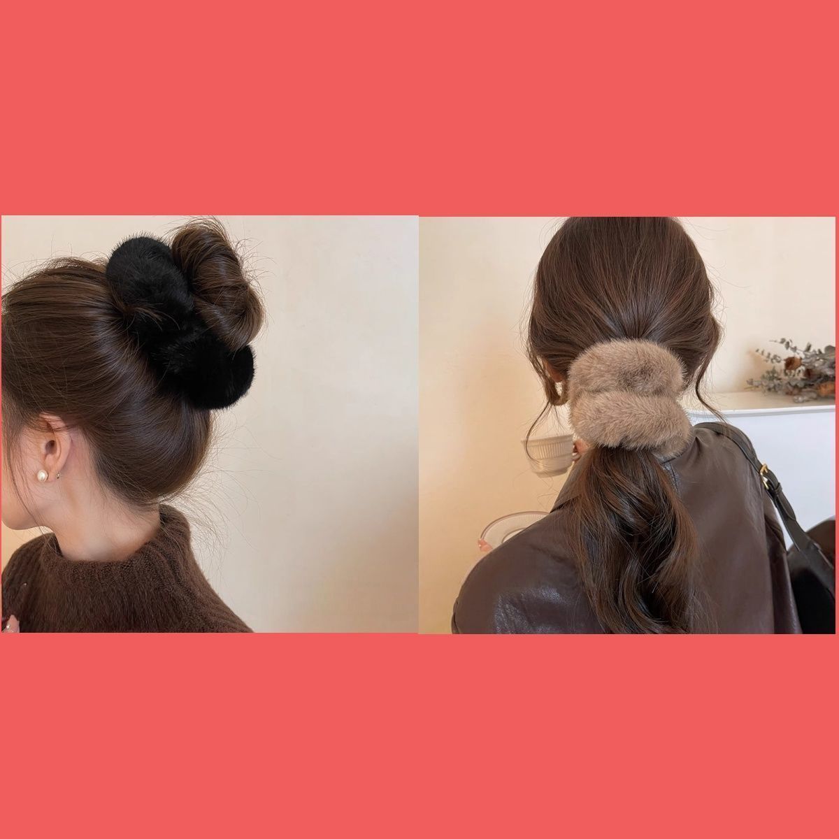 Imitation mink large intestine ring, Korean-style patchwork headwear, hair accessory, hair clip, versatile, simple and fashionable hair band, women's hair accessory detail image 19