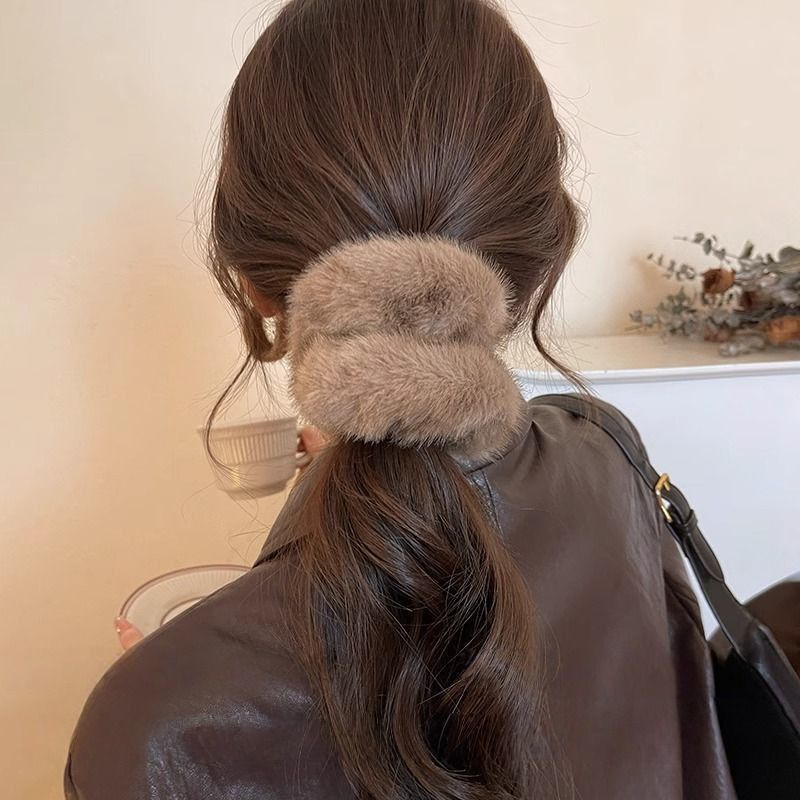Imitation mink large intestine ring, Korean-style patchwork headwear, hair accessory, hair clip, versatile, simple and fashionable hair band, women's hair accessory detail image 17