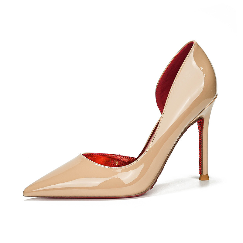 nude rhinestone red bottom side empty all-inclusive stiletto high heels women pointed toe shallow mouth sexy temperament all-match high-grade not tired feet undefined