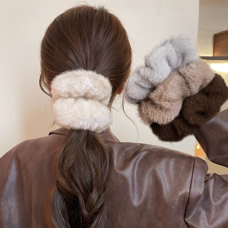 Imitation mink large intestine ring, Korean-style patchwork headwear, hair accessory, hair clip, versatile, simple and fashionable hair band, women's hair accessory detail image 10