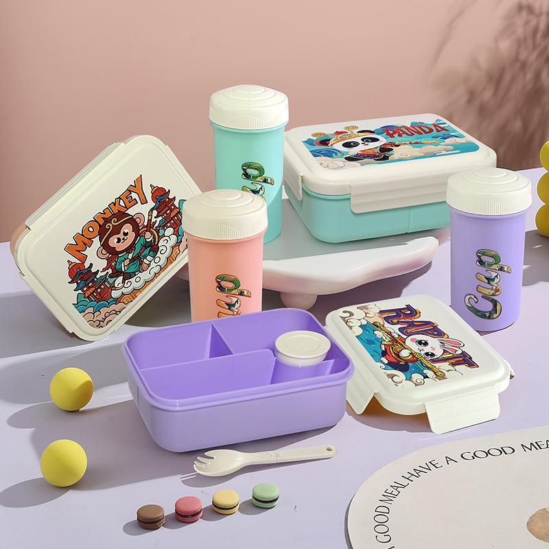 H226-556 National Trend Cartoon student compartments Lunch Box, Office Workers' microwave-safe lunch box and water cup set