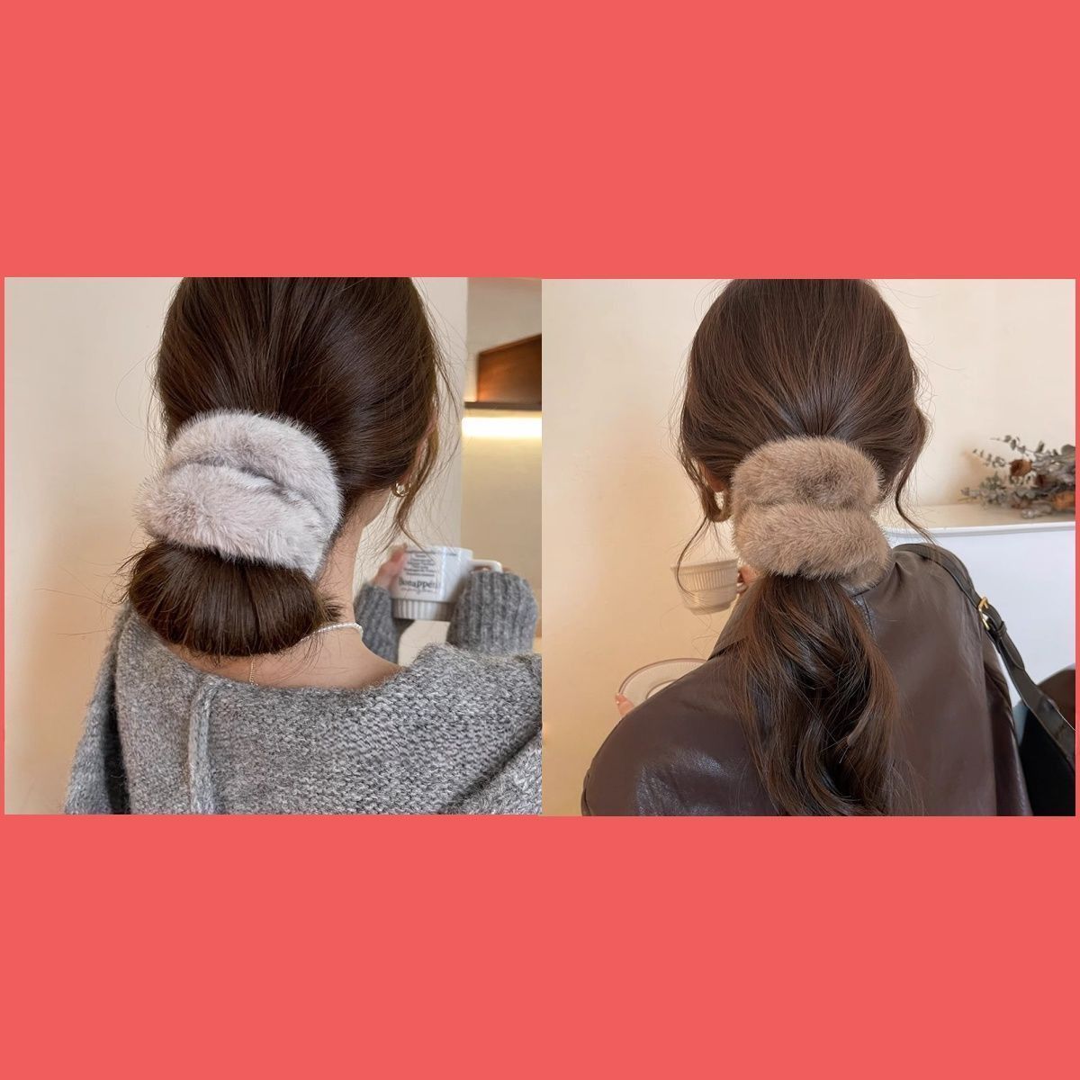 Imitation mink large intestine ring, Korean-style patchwork headwear, hair accessory, hair clip, versatile, simple and fashionable hair band, women's hair accessory