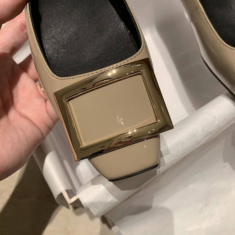 r high heels women's square buckle shoes square toe elephant gray chunky heel patent leather bridesmaid pumps commuter shoes wedding shoes shallow mouth women undefined
