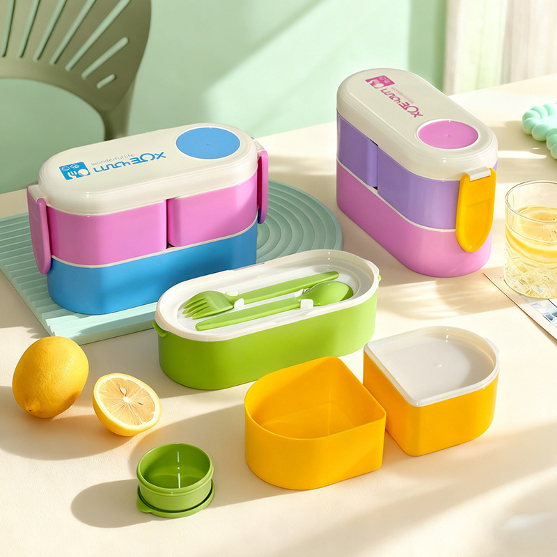 H226-615 Student compartment-specific fat-reducing portable plastic lunch box, large-capacity portable tableware with dipping sauce box, lunch box Specification image