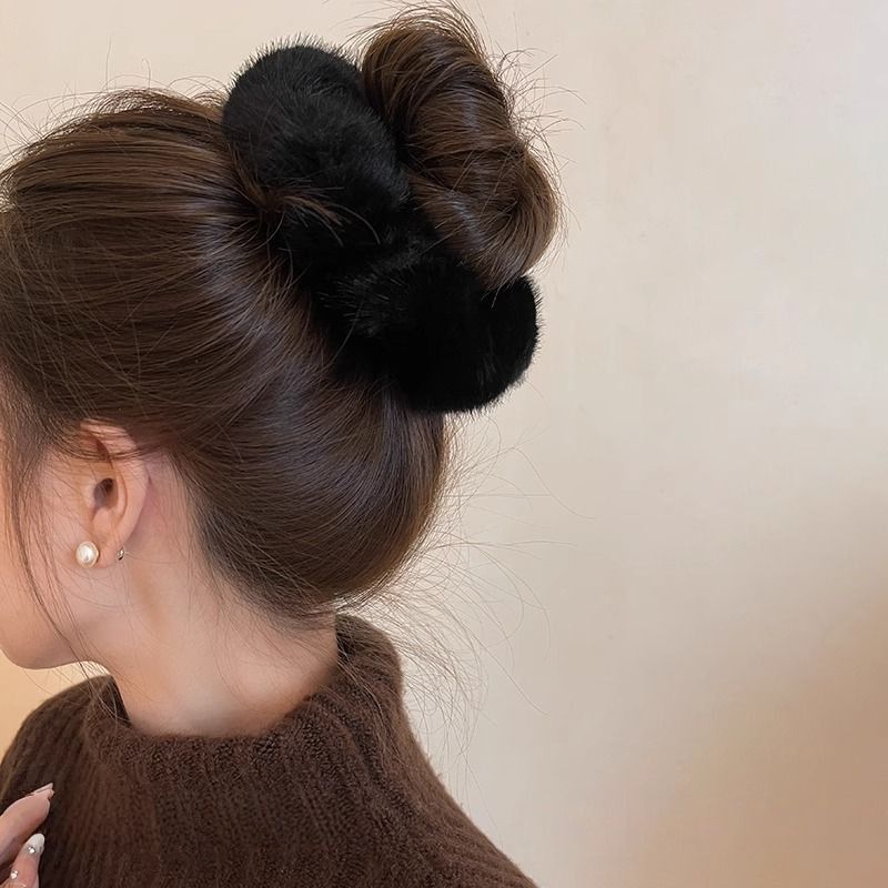 Imitation mink large intestine ring, Korean-style patchwork headwear, hair accessory, hair clip, versatile, simple and fashionable hair band, women's hair accessory detail image 3