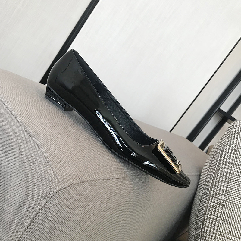 r high heels women's square buckle shoes square toe elephant gray chunky heel patent leather bridesmaid pumps commuter shoes wedding shoes shallow mouth women undefined