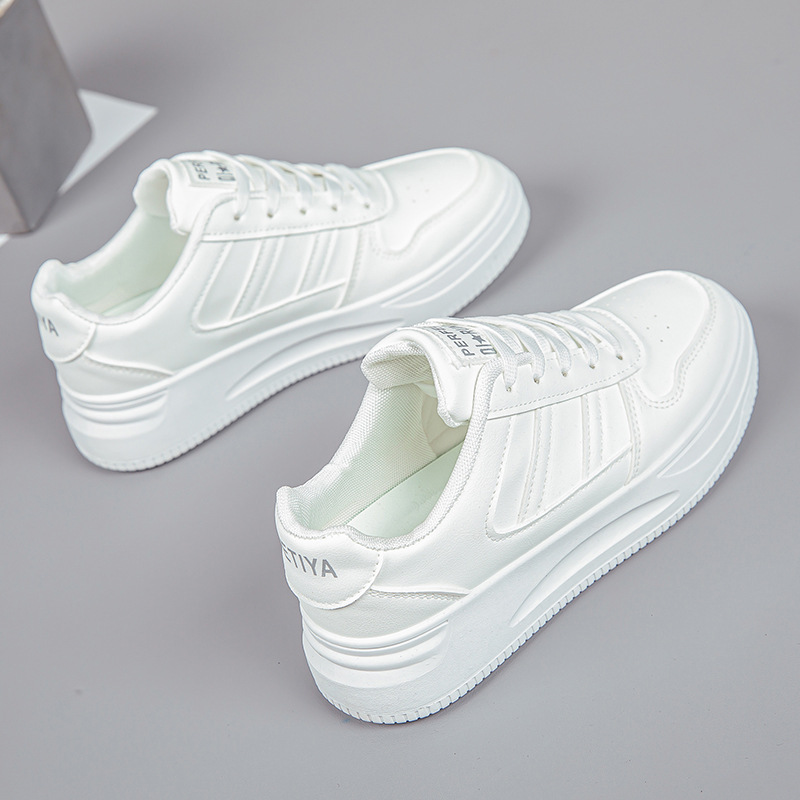 2025 hot spring and autumn light white shoes leather heighten soft bottom women's breathable platform sports casual shoes for women undefined