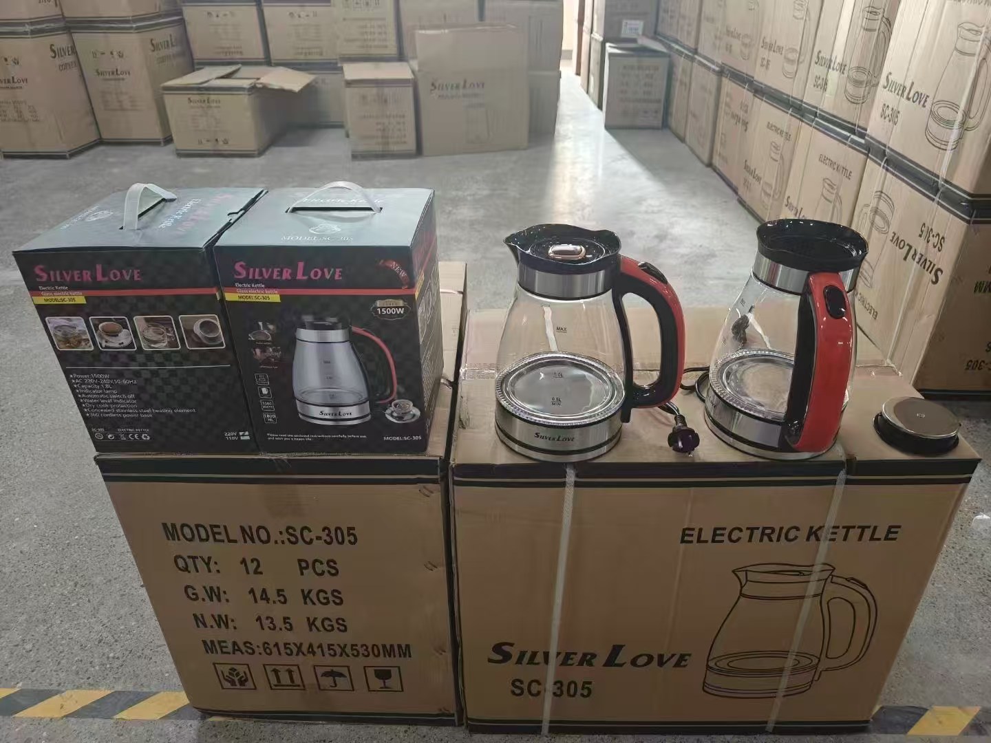 出口欧规外贸跨境玻璃led2高硼硅1.8L蓝光烧开电热水壶工厂