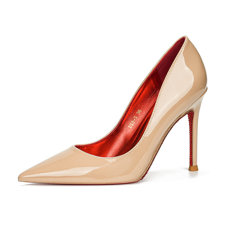 nude rhinestone red bottom side empty all-inclusive stiletto high heels women pointed toe shallow mouth sexy temperament all-match high-grade not tired feet undefined