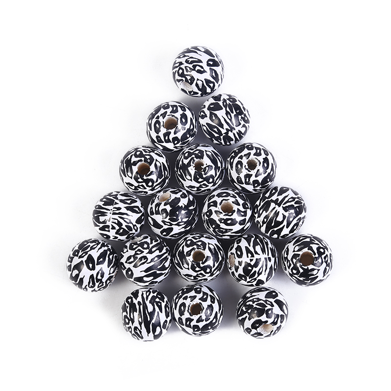 Printed with 16mm round beads on a white background featuring leopard and cow patterns, customizable in any style Item Picture