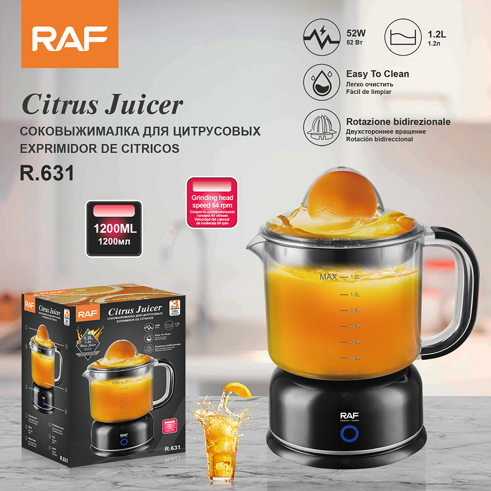 RAF European standard cross-border electric freshly squeezed orange machine, 1.2L lemon and orange juice maker, small portable household automatic juice extraction