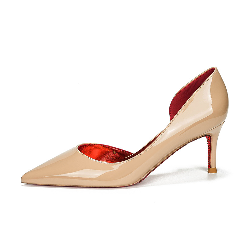 nude rhinestone red bottom side empty all-inclusive stiletto high heels women pointed toe shallow mouth sexy temperament all-match high-grade not tired feet undefined
