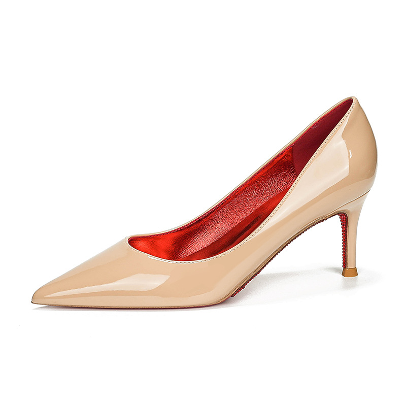 Nude rhinestone red sole, side opening, full pocket stilettos for women, pointed toe, shallow mouth, sexy and elegant, versatile and high-end, not tiring to the feet, 325 Item Picture
