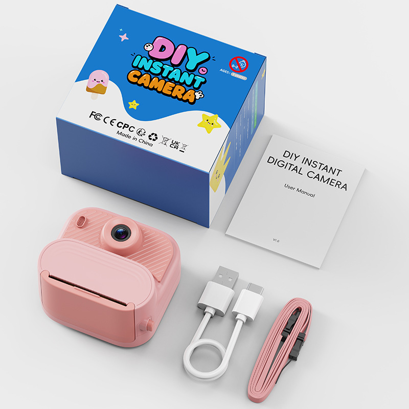跨境爆款DIY儿童打印相机可听音乐玩游戏户外高清萌趣拍立得相机 粉色