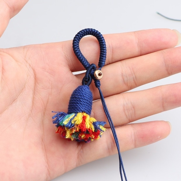 钥匙扣手工搓棉线流苏炸穗子纺织辅料超纤皮革流苏穗中国结小流苏绳艺装饰材料细节图