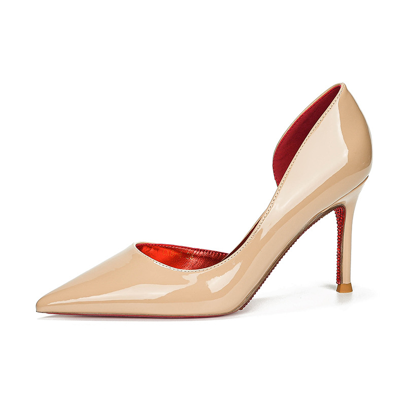 nude rhinestone red bottom side empty all-inclusive stiletto high heels women pointed toe shallow mouth sexy temperament all-match high-grade not tired feet details Picture
