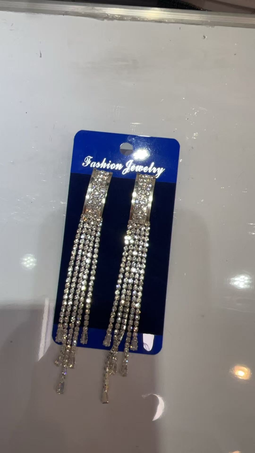 跨境货源气质奢华长款流苏耳环女闪亮高雅水钻耳钉耳饰