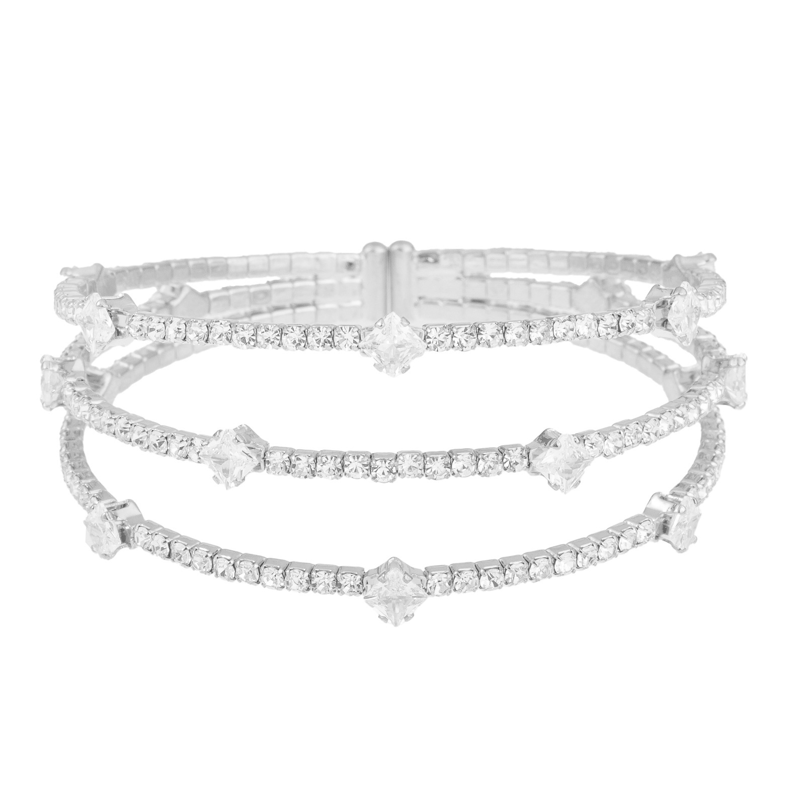 A cross-border bestseller with a design sense, 3-layer rhinestone zircon elastic bracelet, a simple and versatile daily Korean diamond-encrusted open-mouth jewelry Item Picture