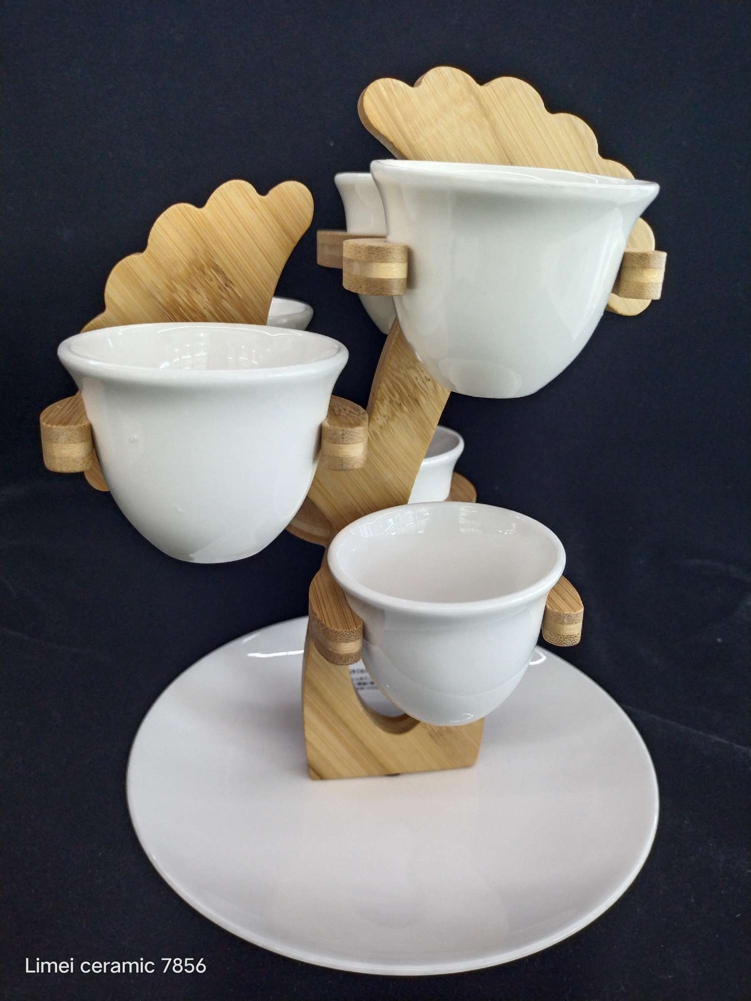 Bamboo tray ceramic plate with six-glass ceramic firing color moonlight cup, daily-use decorative item moon and star hollowed-out hammer-patterned smooth glass red tea cup, high-temperature resistant family dinner home decoration and practical LM12314578 detail image 3