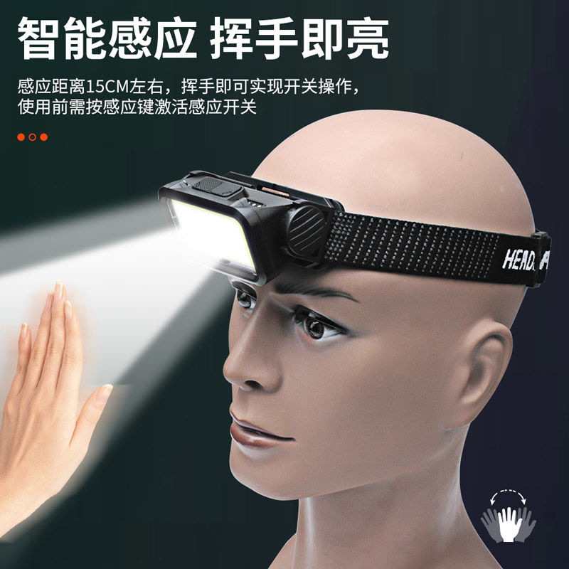 挥手感应强光头灯头戴式手电筒可调节专用钓鱼灯照明矿灯超长续航详情1