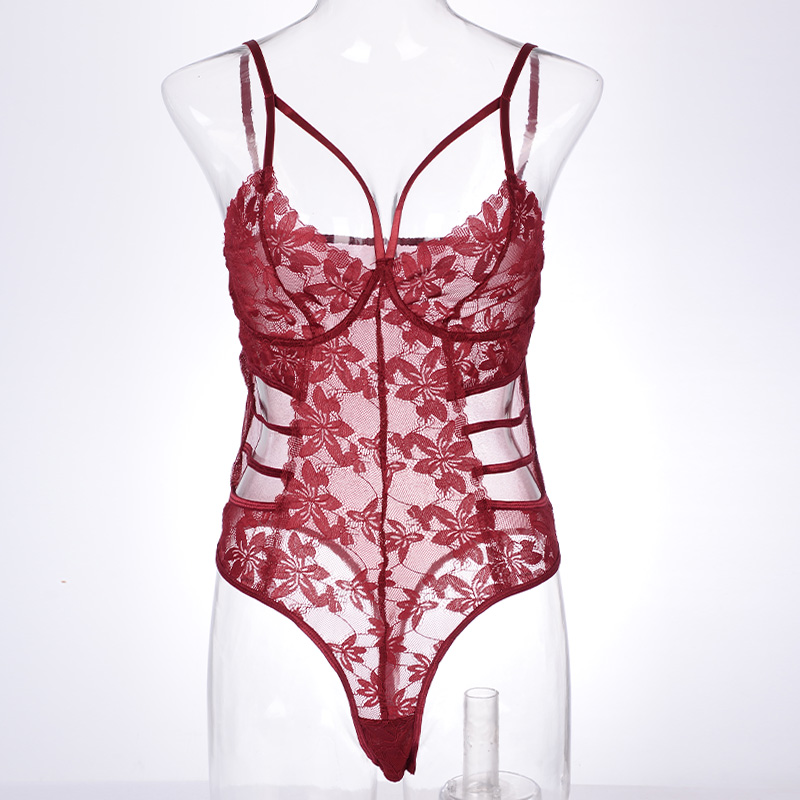 New mature and elegant lace halter jumpsuit, sexy lace cutout mesh deep V-neck lingerie, lace see-through lingerie Application Scenario