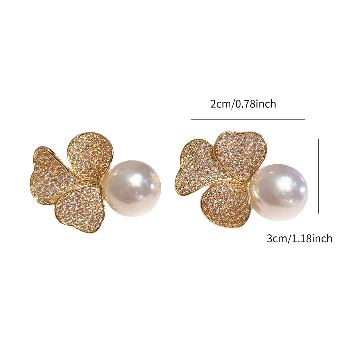 The new best-selling copper-inlaid zircon stud three-petal flower pearl earrings feature a high-end design and are exquisite and versatile detail image 6