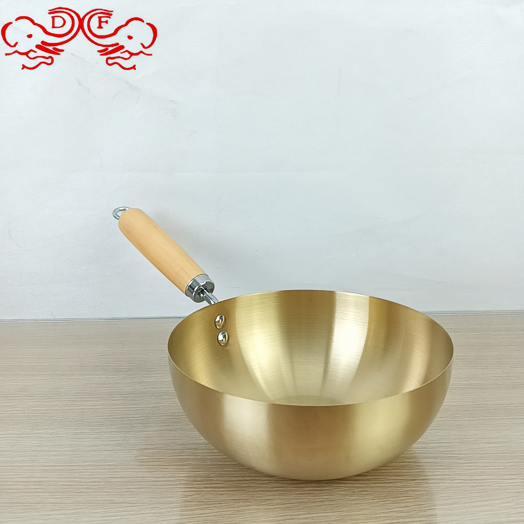 DF68244 wooden-handled small wok, thickened stainless steel, food-grade dry pot cookware, alcohol stove, small hot pot, induction cooker, non-stick pan, DF TRADINGHOUSE Item Picture