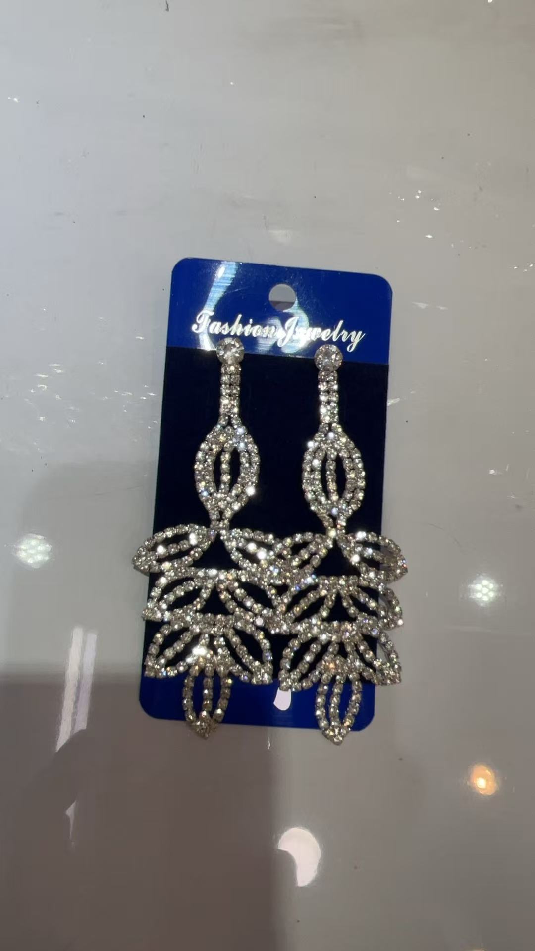 欧美银针满钻不规则耳坠精致奢华设计感耳环小众时尚百搭耳饰批发