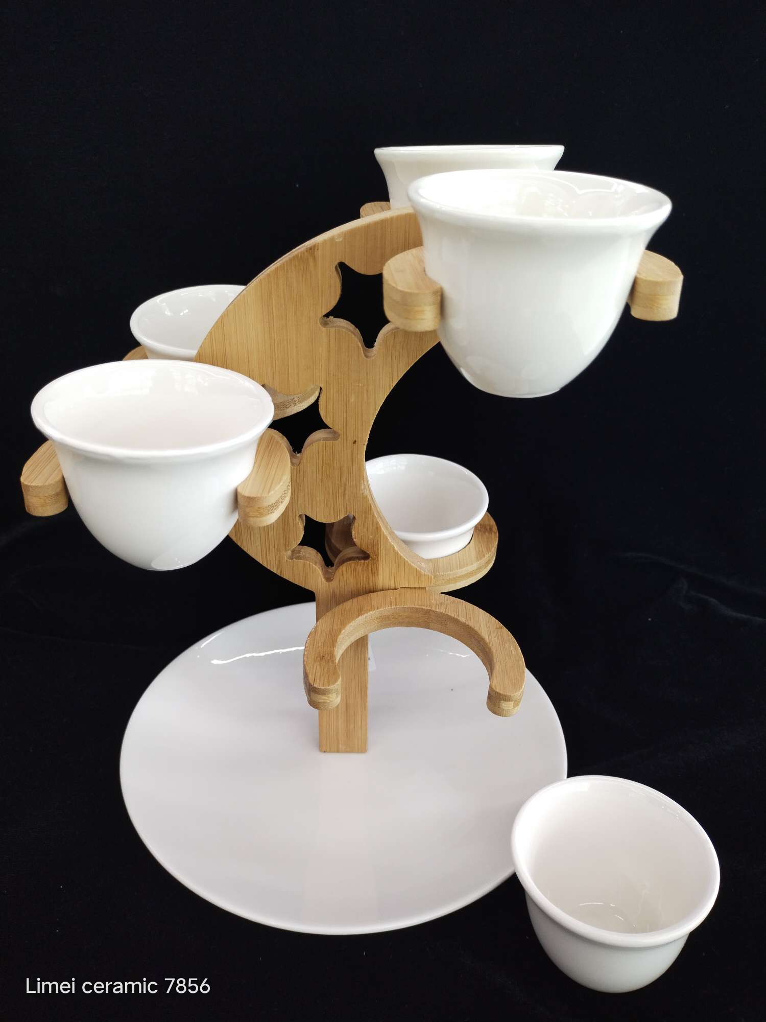 Bamboo tray ceramic plate with six-glass ceramic firing color moonlight cup, daily-use decorative item moon and star hollowed-out hammer-patterned smooth glass red tea cup, high-temperature resistant family dinner home decoration and practical LM12314578 detail image 5